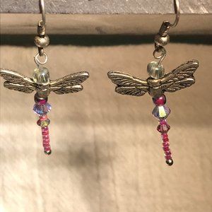 🌈 Sale! 🌈  Delicate dragonfly earrings, tanzanite & pink